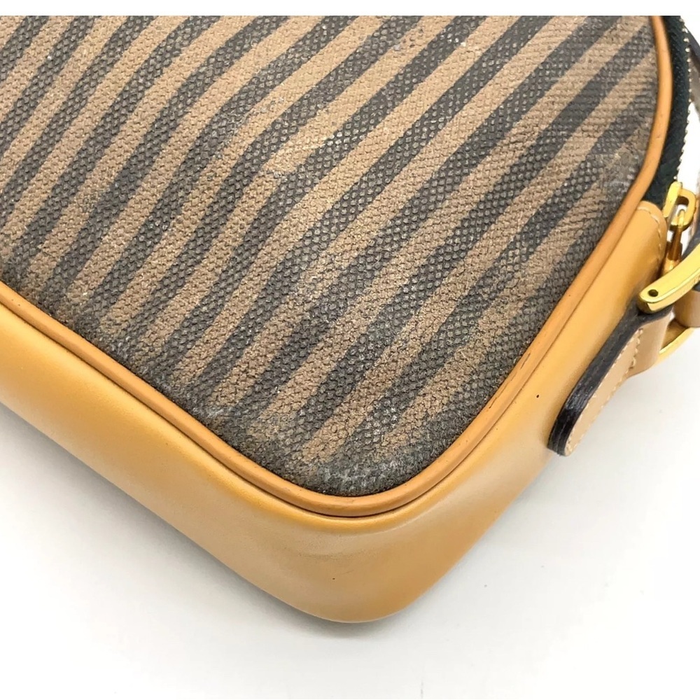 Auth Fendi Pequin Striped Canvas × Leather Beige Shoulder Bag - Picture 7 of 16